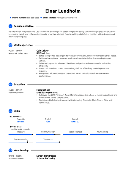 Cab Driver Resume Example