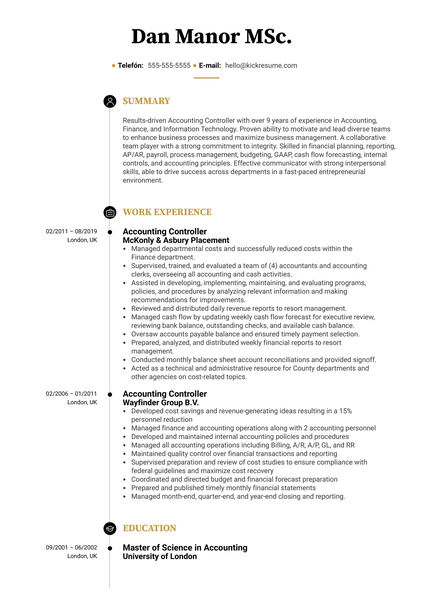 Accounting Controller Resume Sample