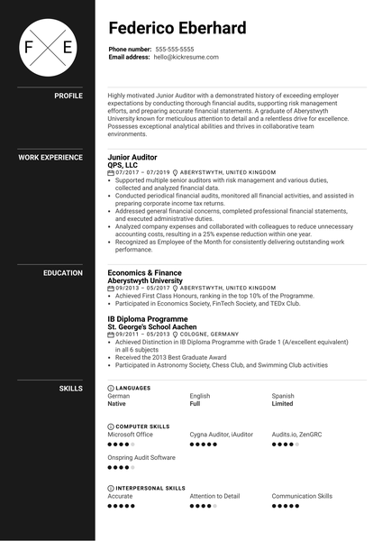 Junior Auditor Resume Example