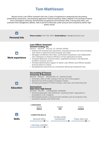 Loan Officer Assistant Resume Example