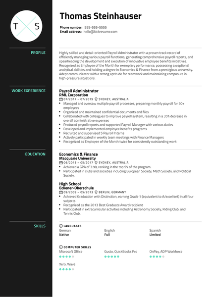 Payroll Administrator Resume Sample