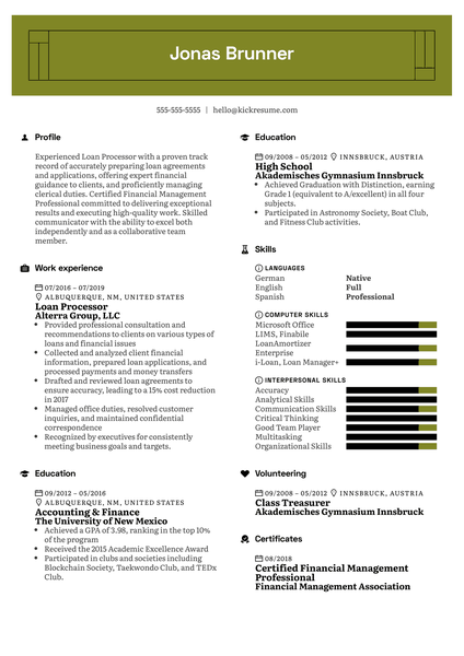 Loan Processor Resume Example