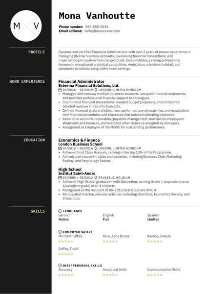 Financial Administrator Resume Sample