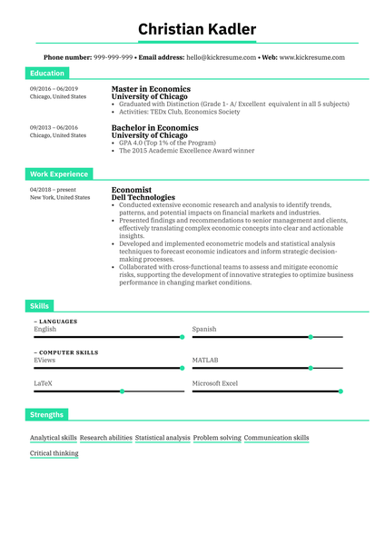 Economist Resume Sample