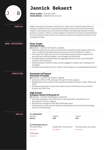 Forex Trader Resume Sample