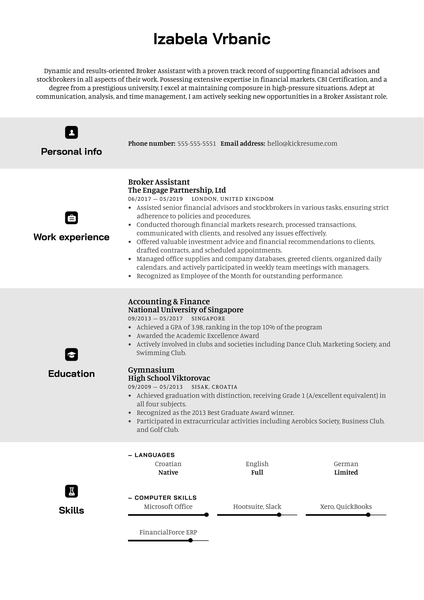 Broker Assistant Resume Sample