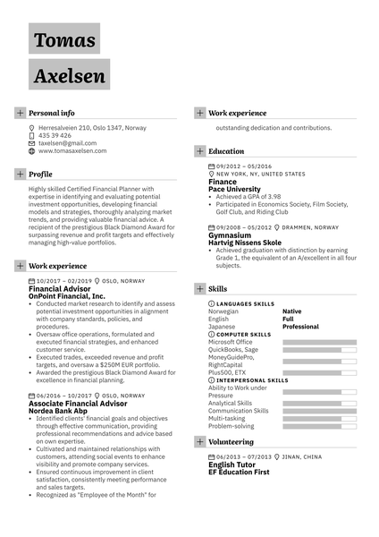 Financial Advisor Resume Template