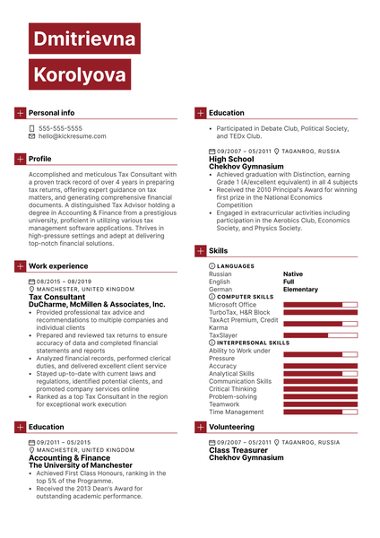 Tax Consultant Resume Template