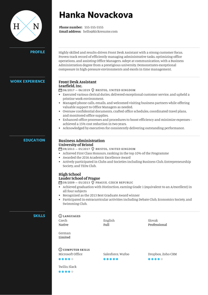 Front Desk Assistant Resume Example