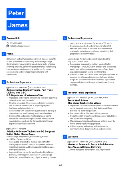 U.S. Department of Veterans Affairs Administrative Trainee Resume Example