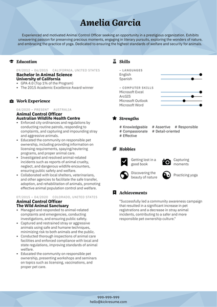 Animal Control Officer Resume Sample