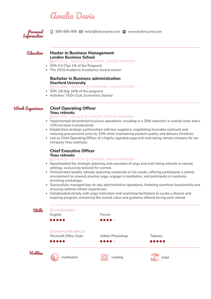 Chief Operating Officer Resume Sample