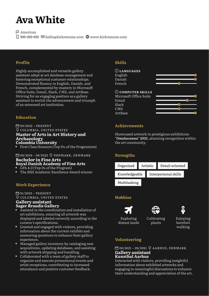 Gallery assistant Resume Sample