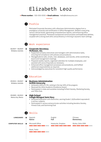 Corporate Secretary Resume Example