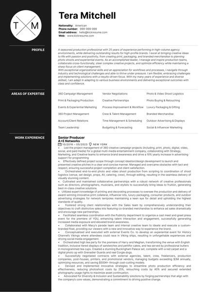 Senior Director of Production at Paramount Television Resume Sample