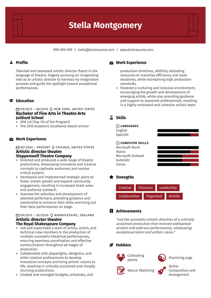 Artistic Director Theatre Resume Sample