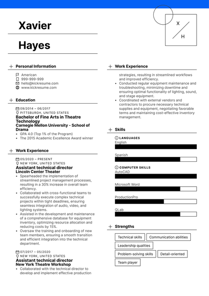 Assistant Technical Director Resume Sample