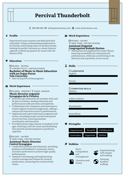 Music Director Organist Resume Sample