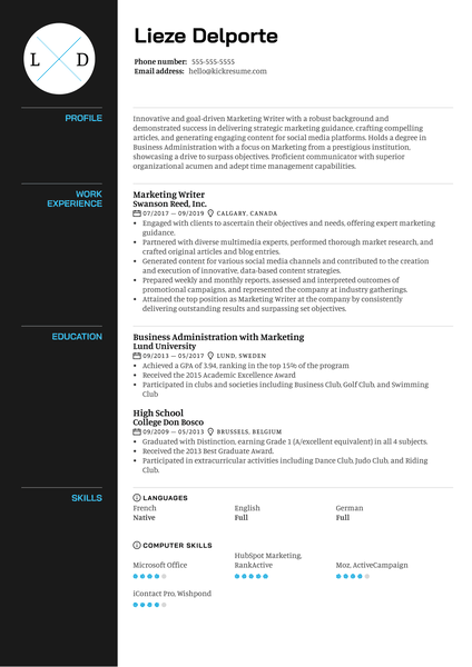 Marketing Writer Resume Sample