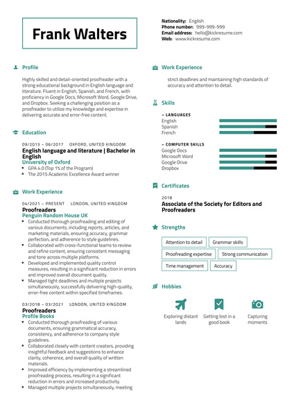 Proofreader Resume Sample