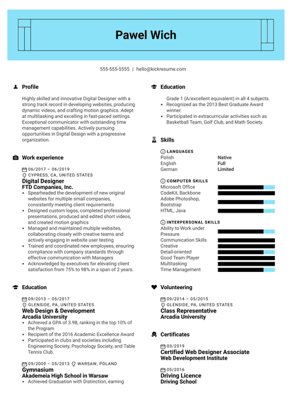 Digital Designer Resume Example