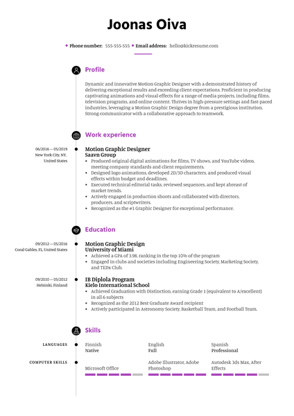 Motion Graphic Designer Resume Template