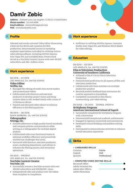 Video Editor Resume Sample