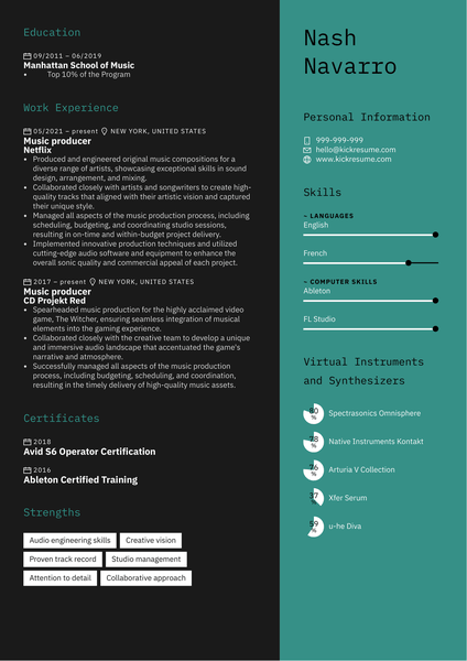 Music Producer Resume Sample