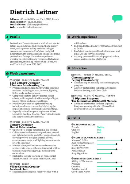 Camera Operator Resume Template