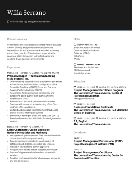 SHI International Partner Services Advisor Resume Example