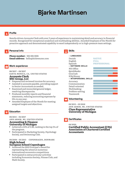 Accounts Clerk Resume Example