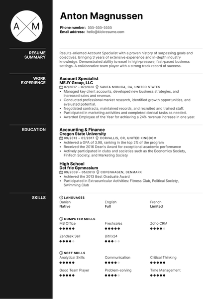 Account Specialist Resume Example