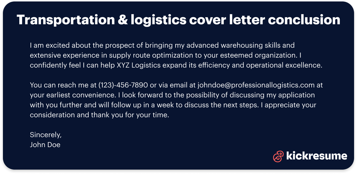 transportation cover letter conclusion example