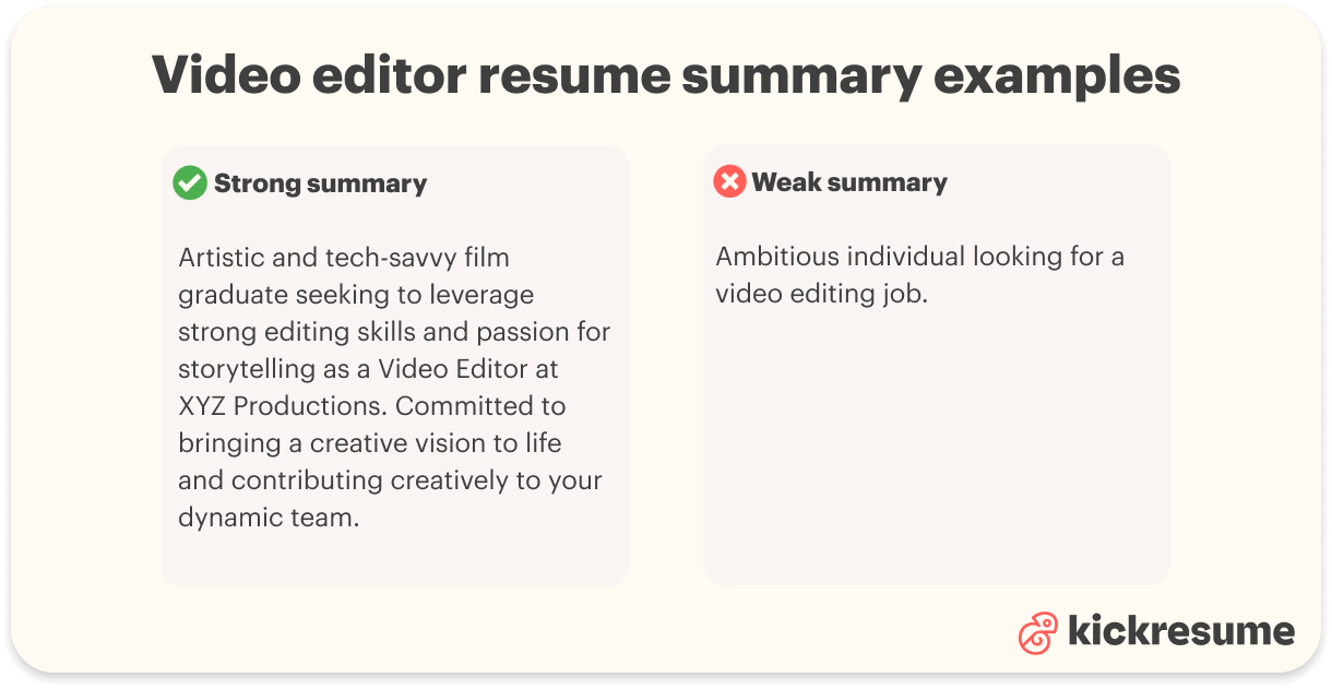 Video editor resume summary examples