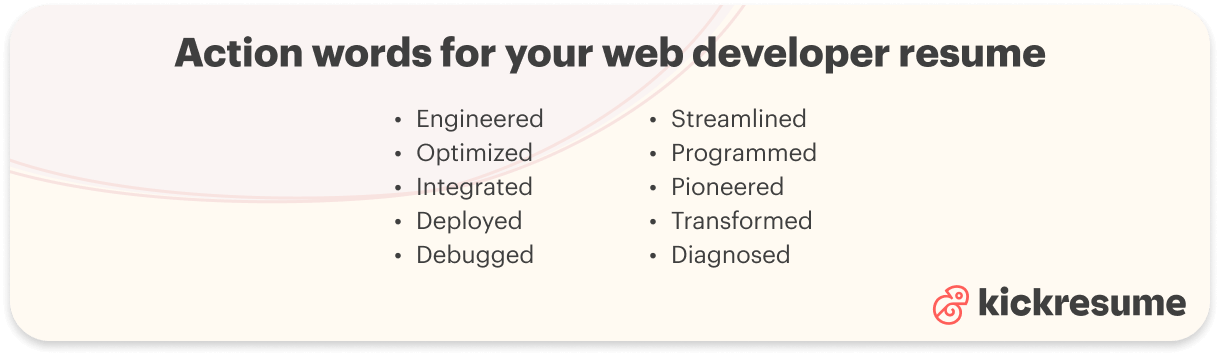 Web developer action words examples